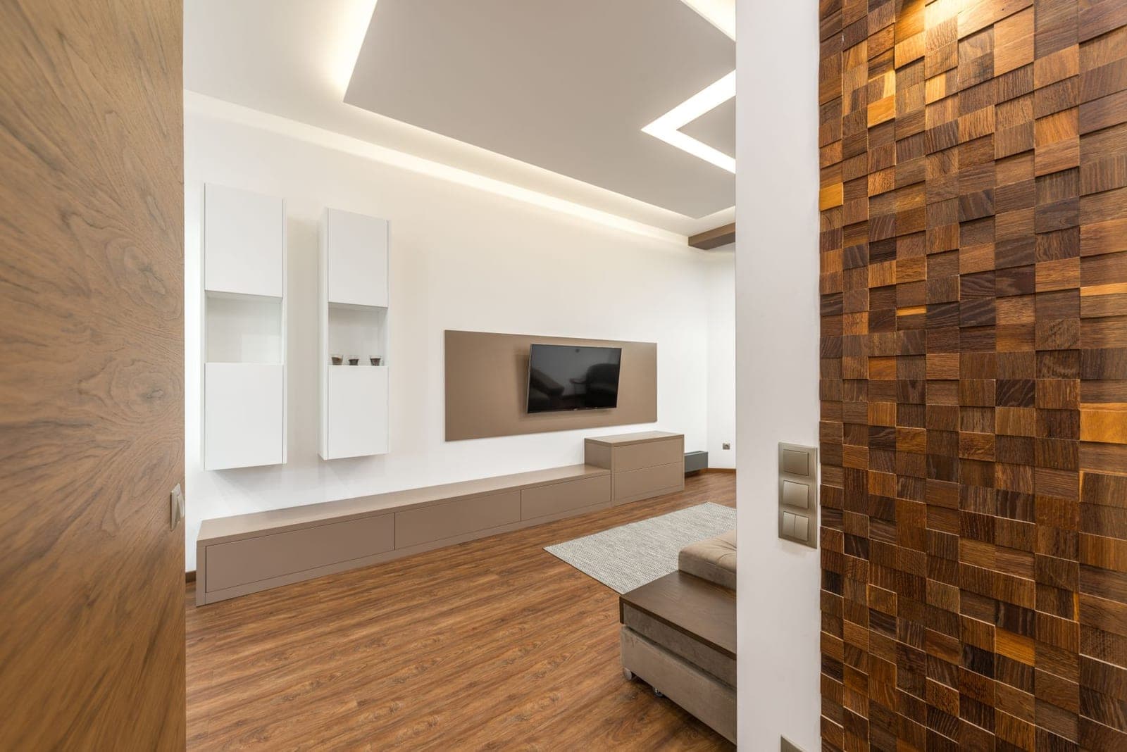 TV mounted inside a built-in media wall